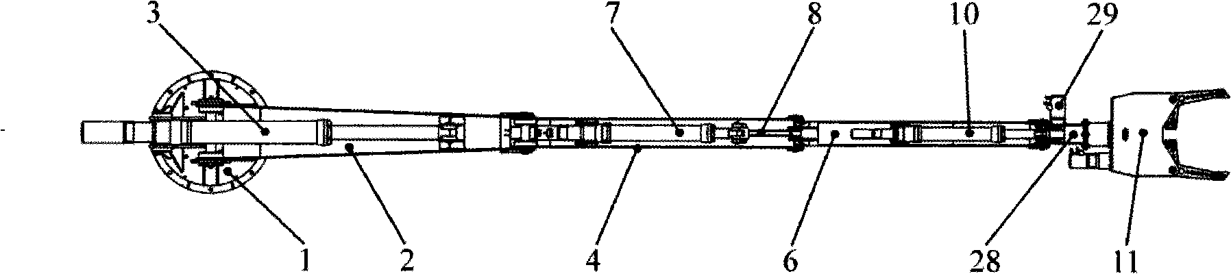 Large-sized redundant mechanical arm for handling explosive and rescue