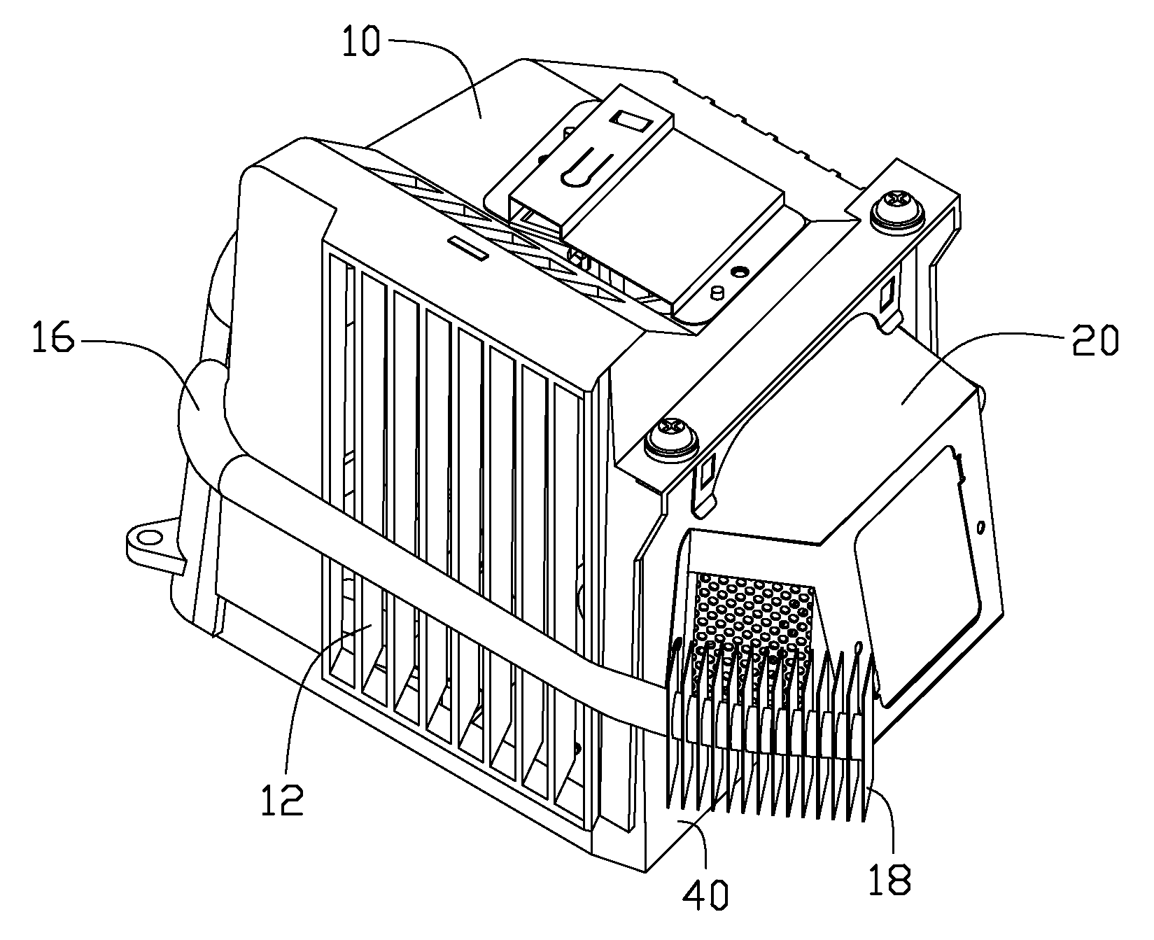 Heat dissipation device for a display projector lamp module