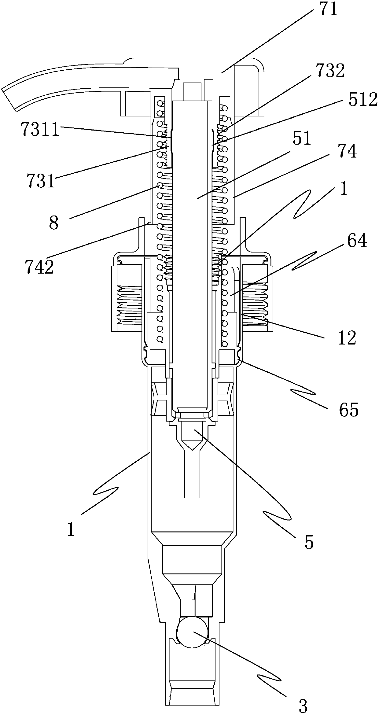 Standardized self-locking and screw-locking liquid distribution pump with external spring