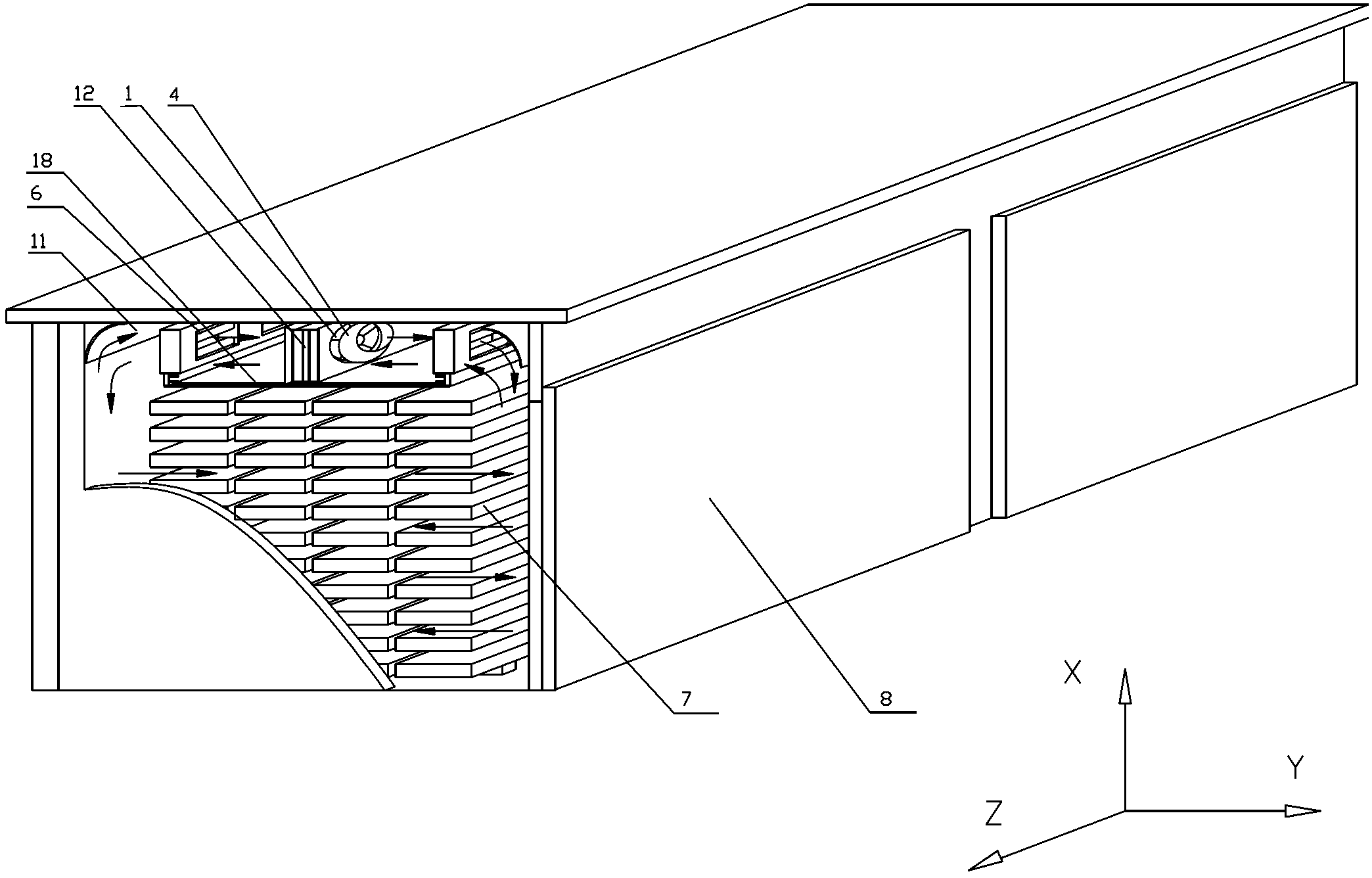 Heating and blowing device for large hot air drying room