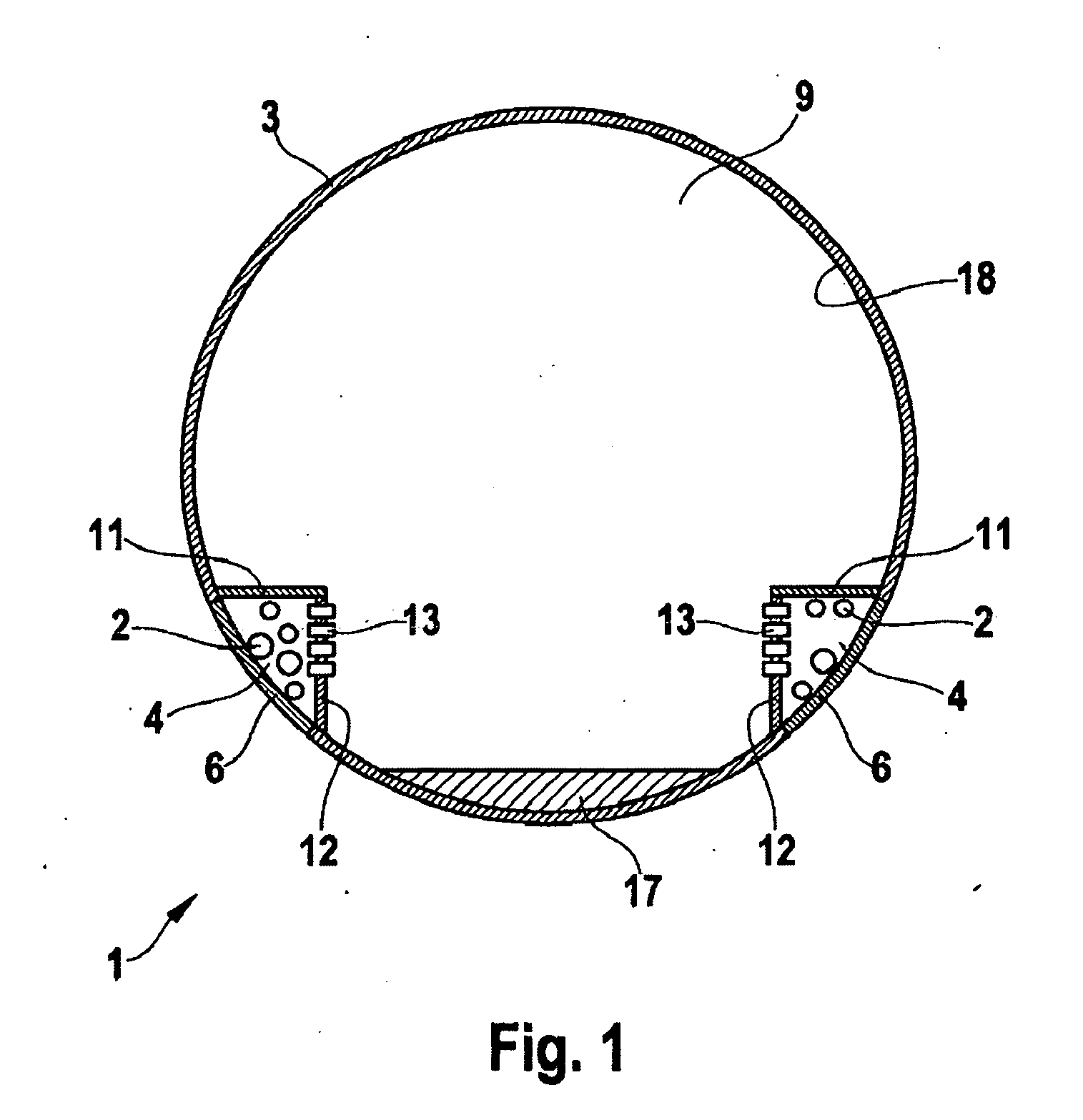 Line system arrangement in an aircraft or spacecraft having a fuselage