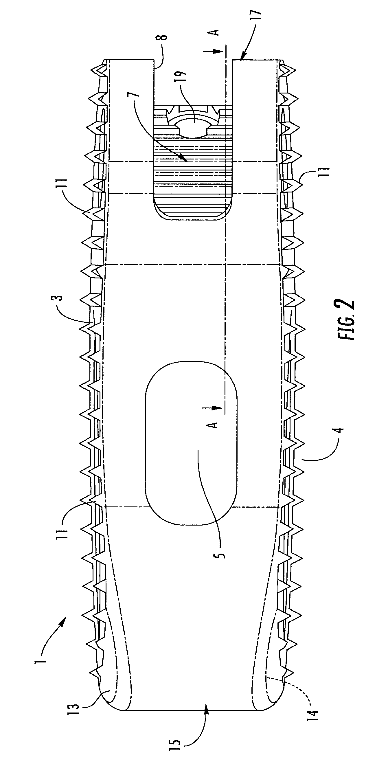 Intervertebral implant for the fusion between two vertebral bodies of a vertebral column and corresponding positioning instrument