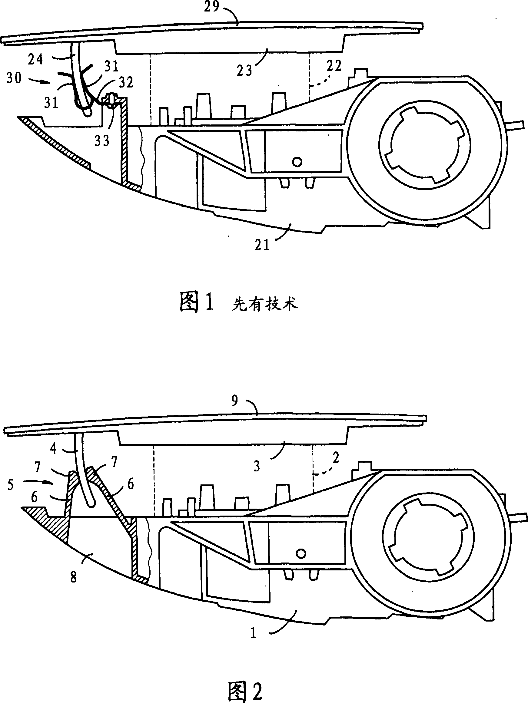 Frame comprising a vibration-damping device, which is intended for the outside rear-view mirror assembly of a motor vehicle