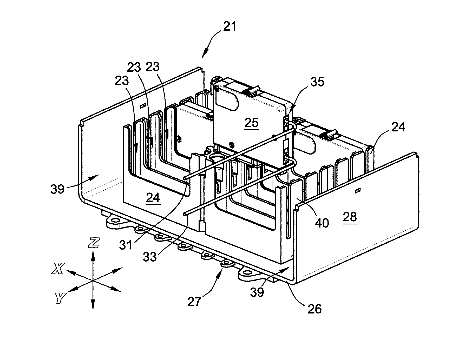 One axis shutter with a pin-based bus system for miniature circuit breaker load centers