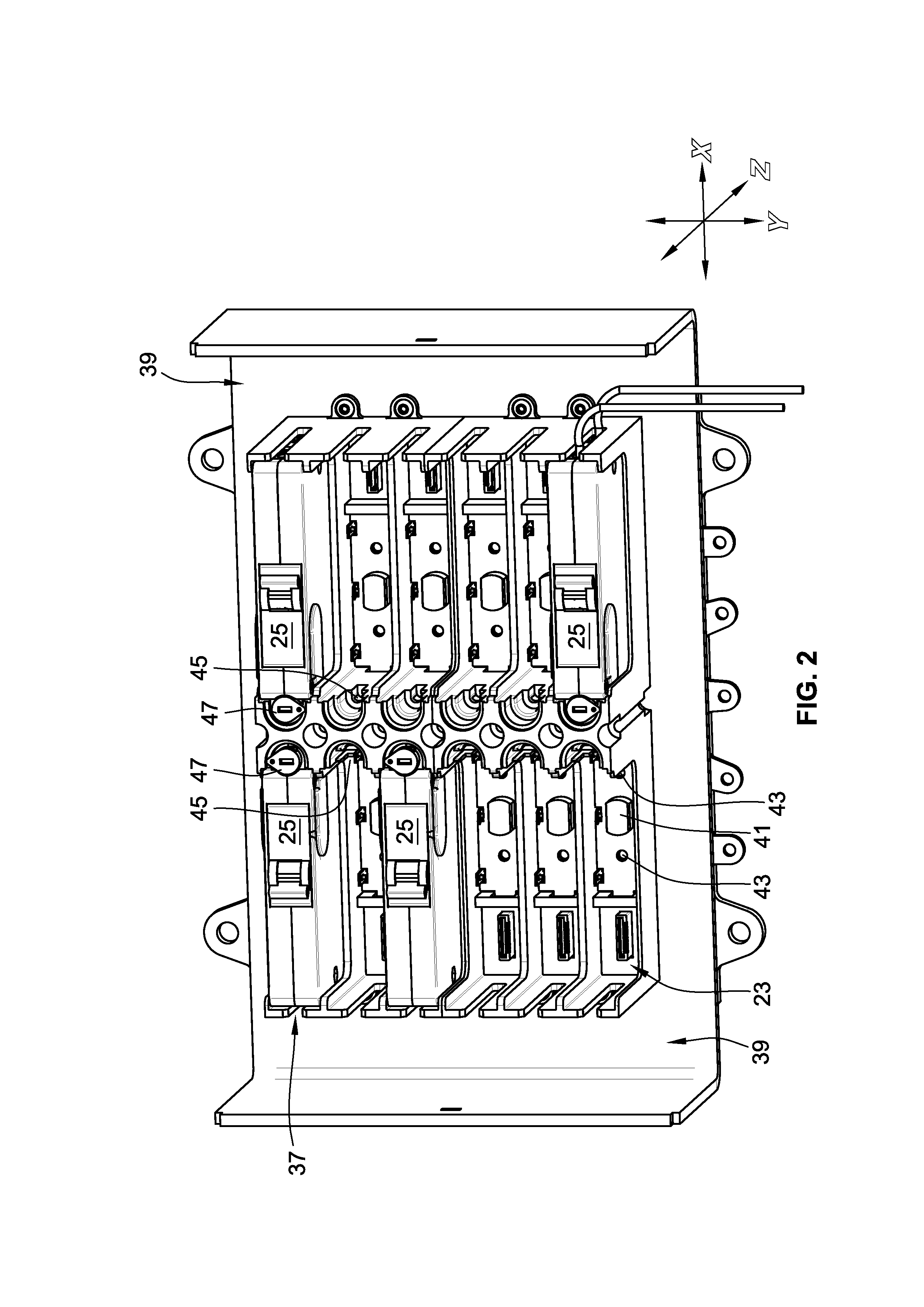 One axis shutter with a pin-based bus system for miniature circuit breaker load centers