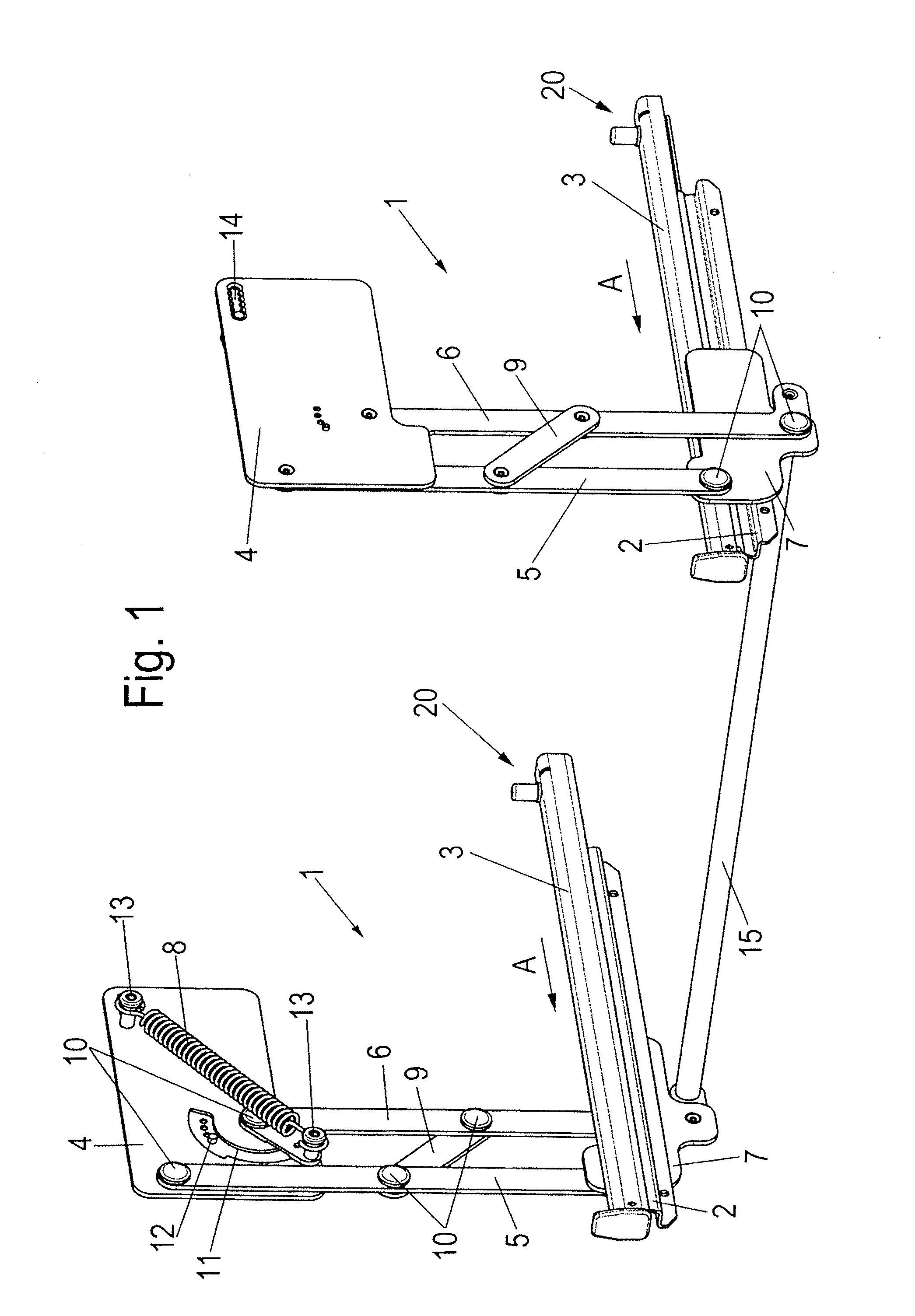 Apparatus for adjusting the height of a counter which is guided in a household device by way of at least one pull-out guide