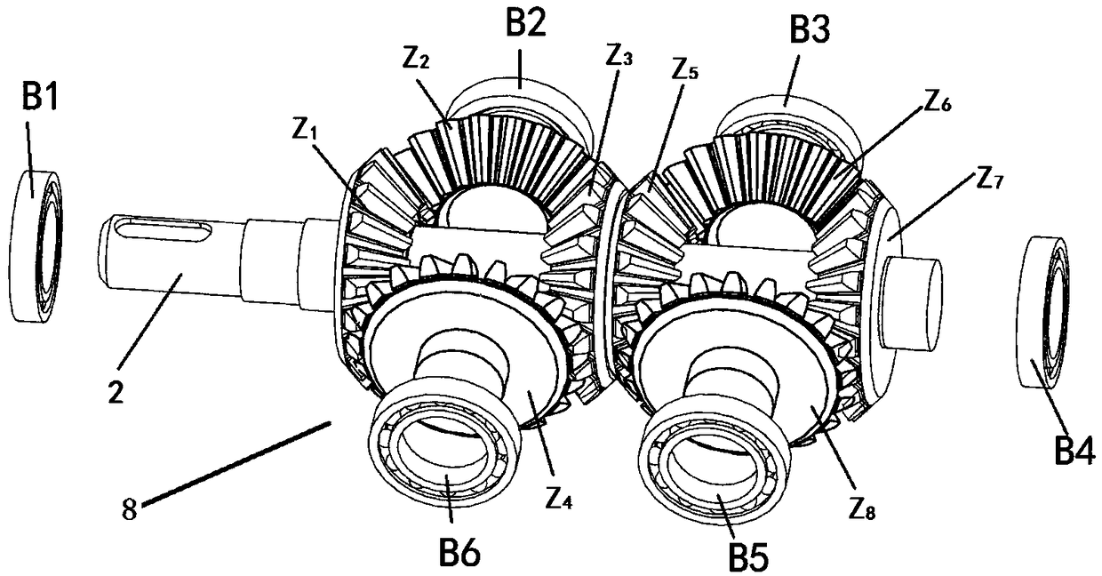 An eight-cone gear less tooth difference reducer