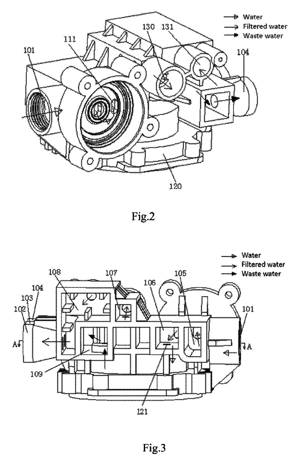 Integrated waterway assembly of a reverse osmosis water filtration device