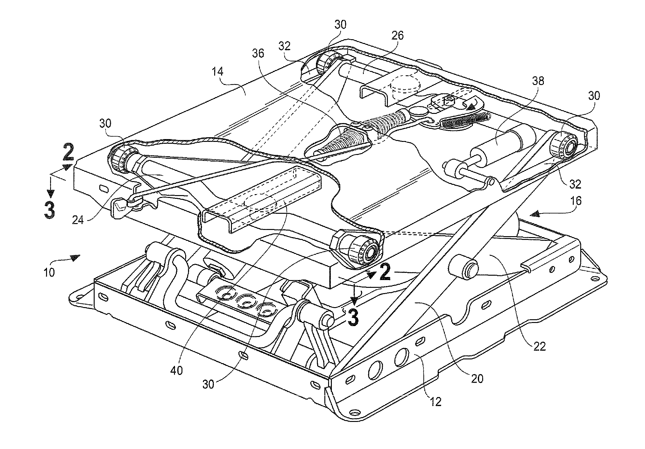 Vehicle Seat Scissors Suspension With Integrated Stabilized Isolator