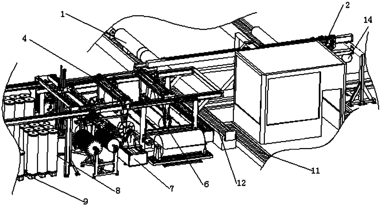 Full-automatic thin film coiled material packaging production line