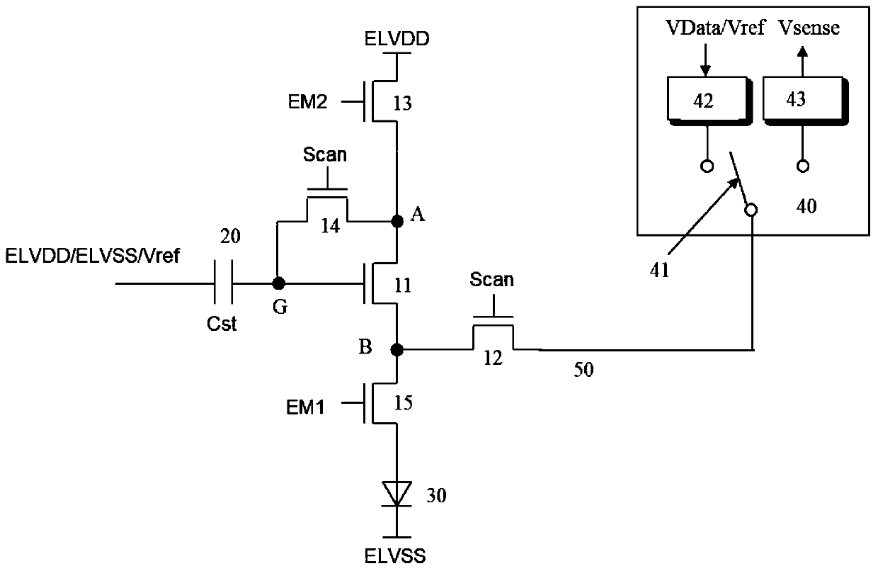 Self-luminous display device and pixel internal and external compensation compatible circuit