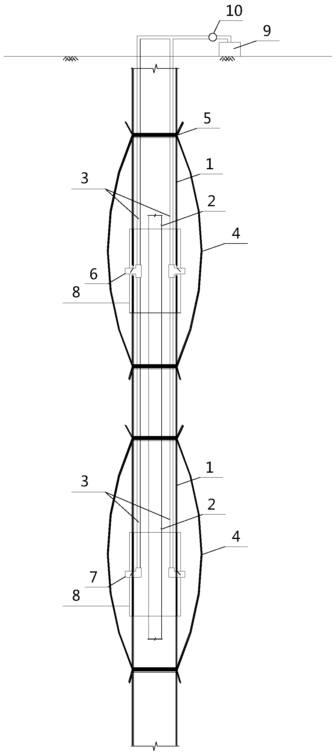 Grouting sealing bag type dewatering well wall water stop structure