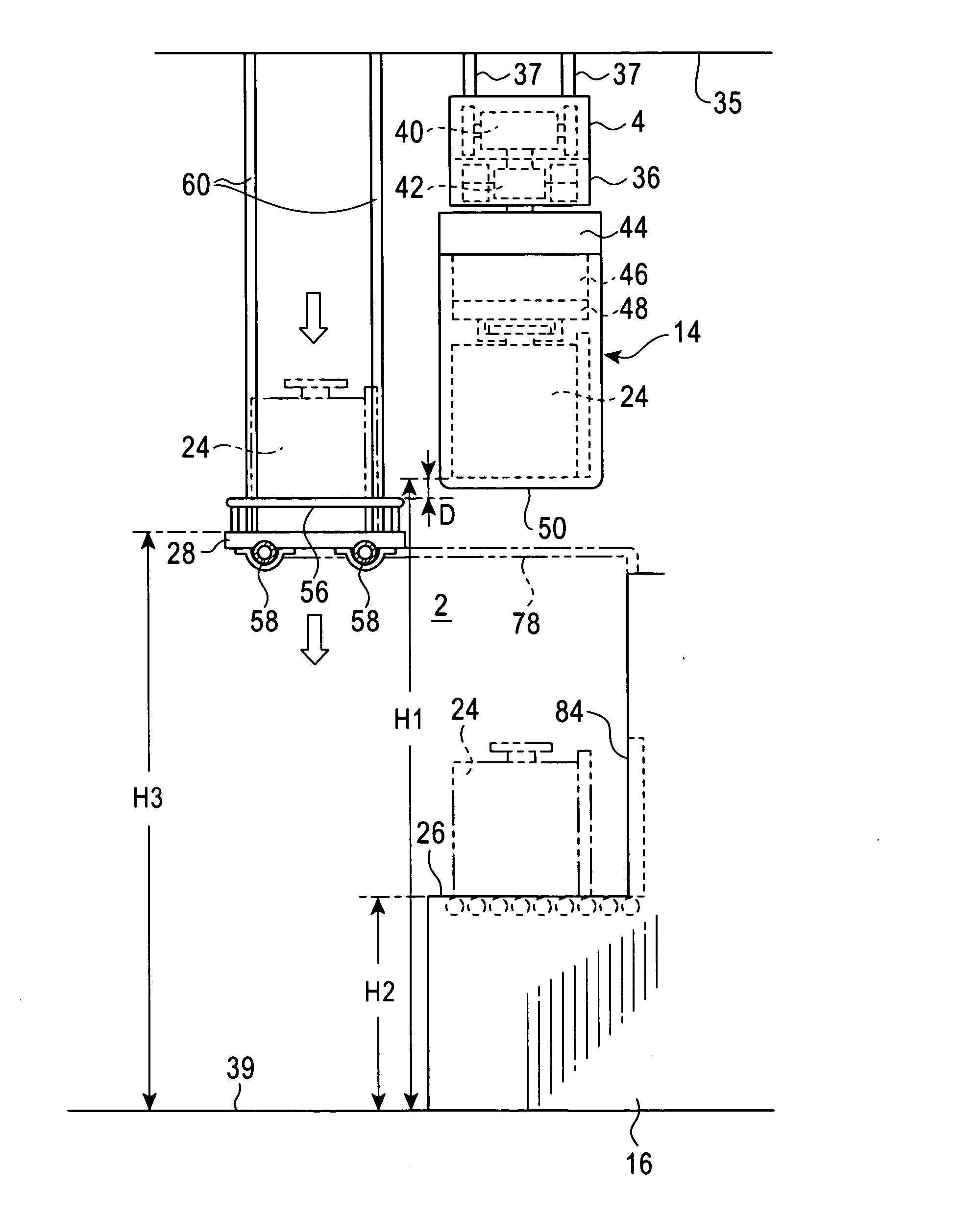 Overhead travelling carriage system