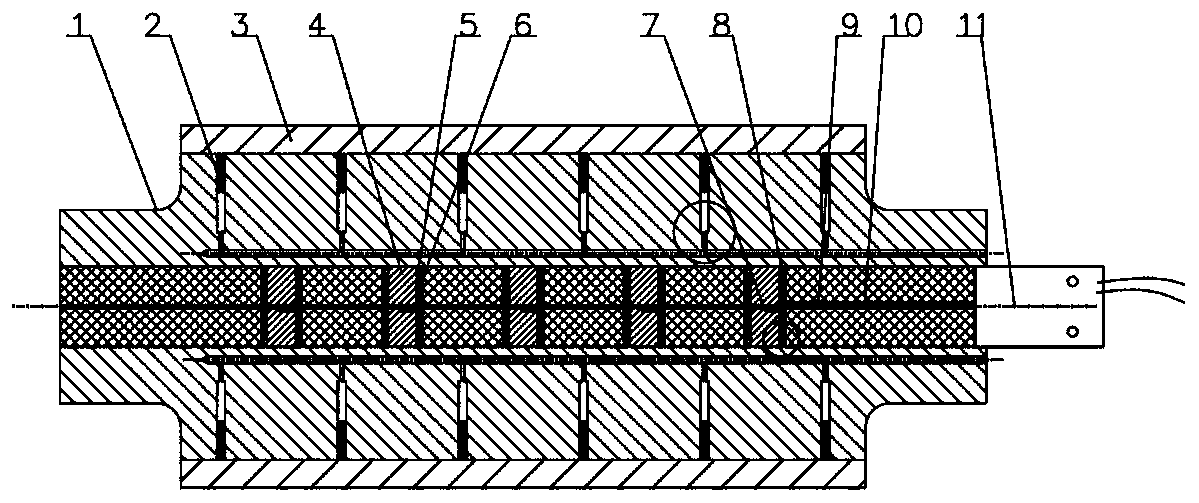 A multi-stage crown control roll with internal cooling mechanism