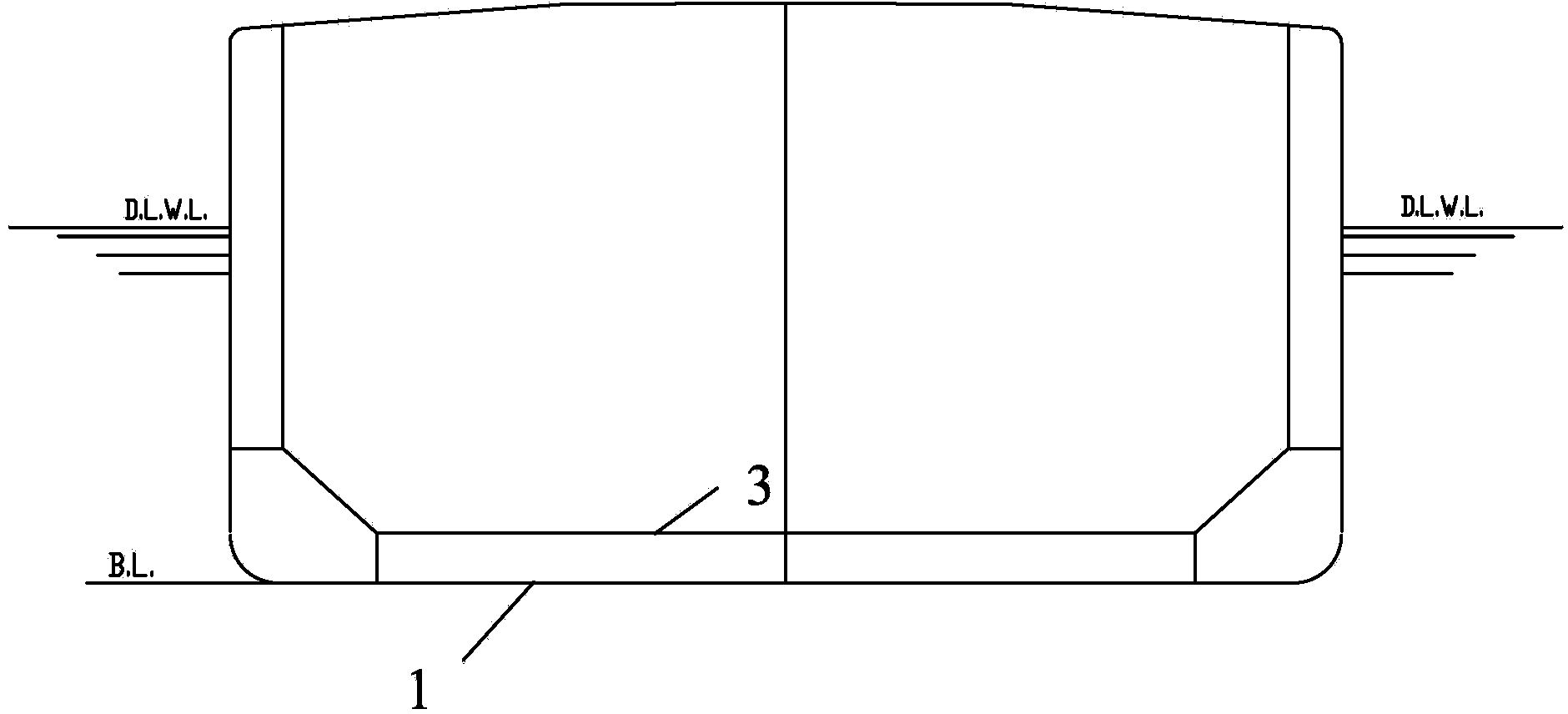 Slanted double-bottom ship based on bevel alignment