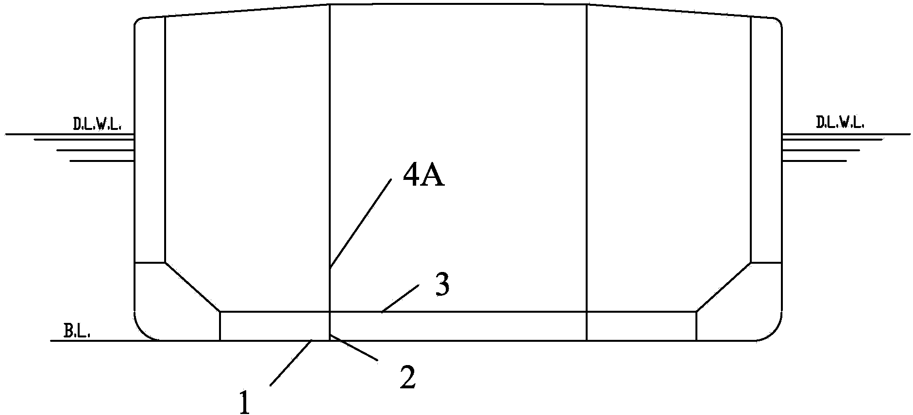 Slanted double-bottom ship based on bevel alignment