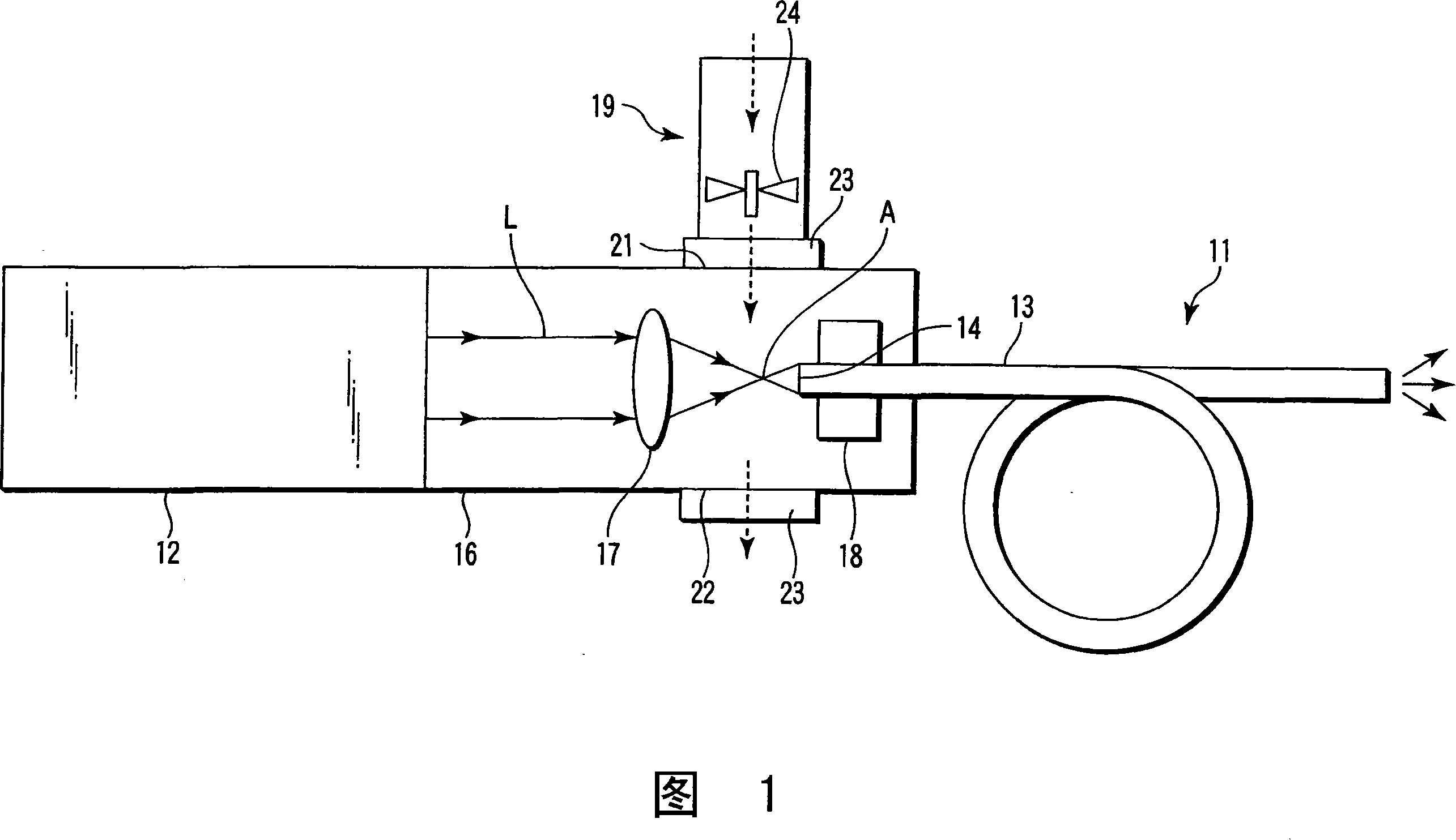 Laser beam injecting optical device for optical fiber