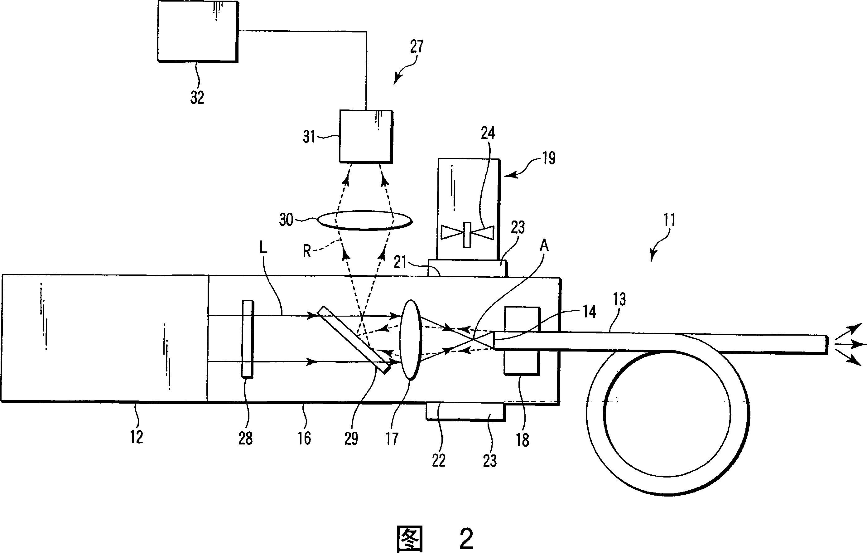 Laser beam injecting optical device for optical fiber