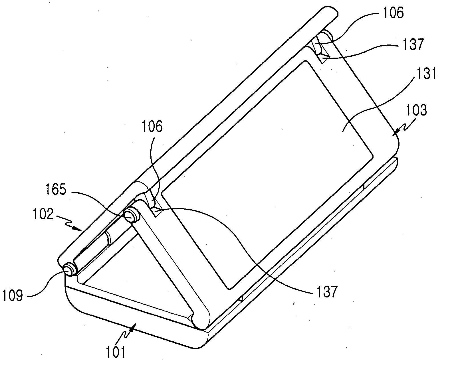 Portable terminal foldable to form a triangular prism