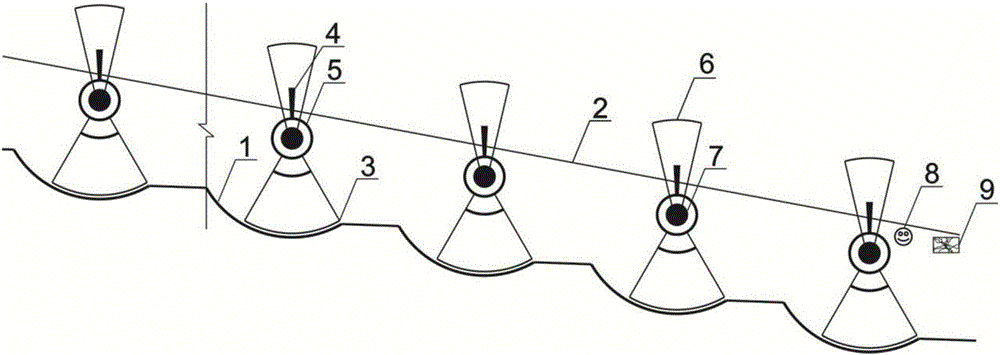 Superimposed arc type hydraulic-slope-variable fishway and fish passing method