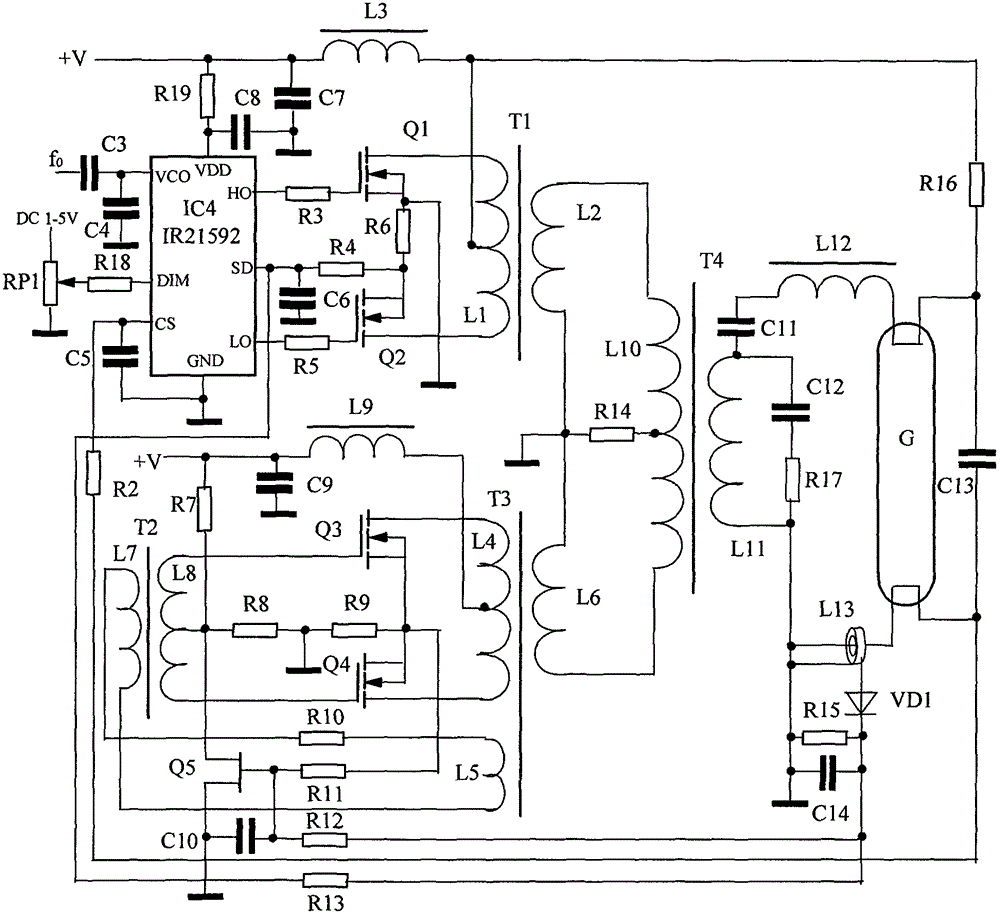 DC low-voltage power supply injection locking power synthesis dimming fluorescent lamp