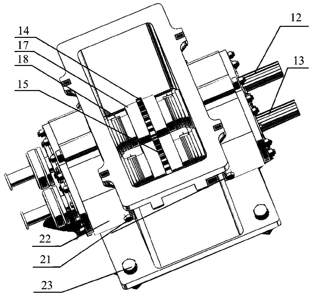 Gear fatigue testing machine considering gear misalignment and gear surface unbalanced loading