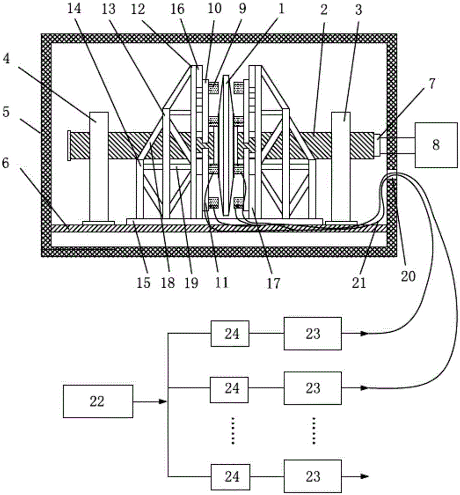 Electromagnetic harmonic wave exciting device for high-speed rotating impeller