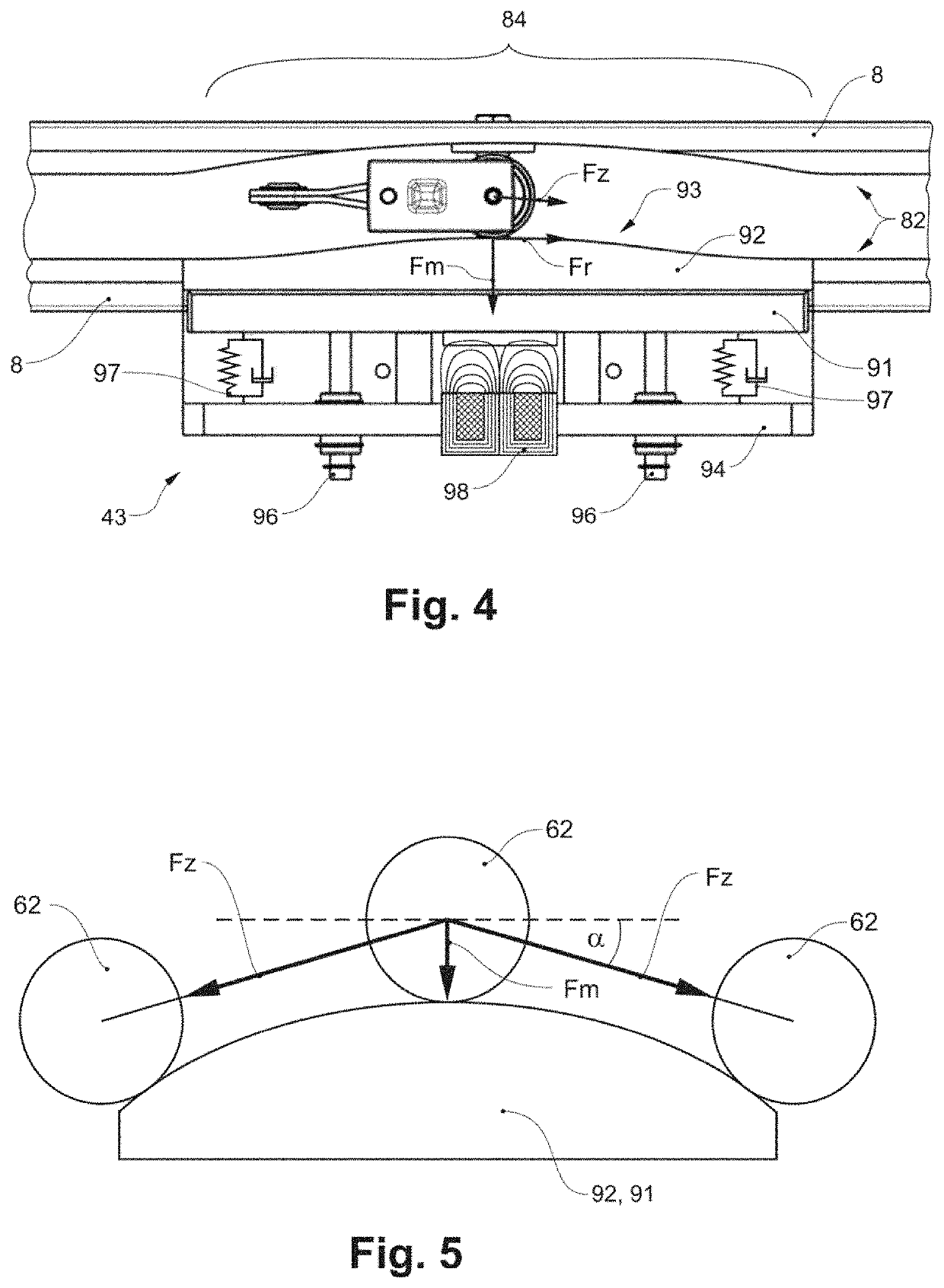 Measuring device for acquiring measurement values for measuring a tension in a conveying system, as well as a conveying unit and a conveying facility