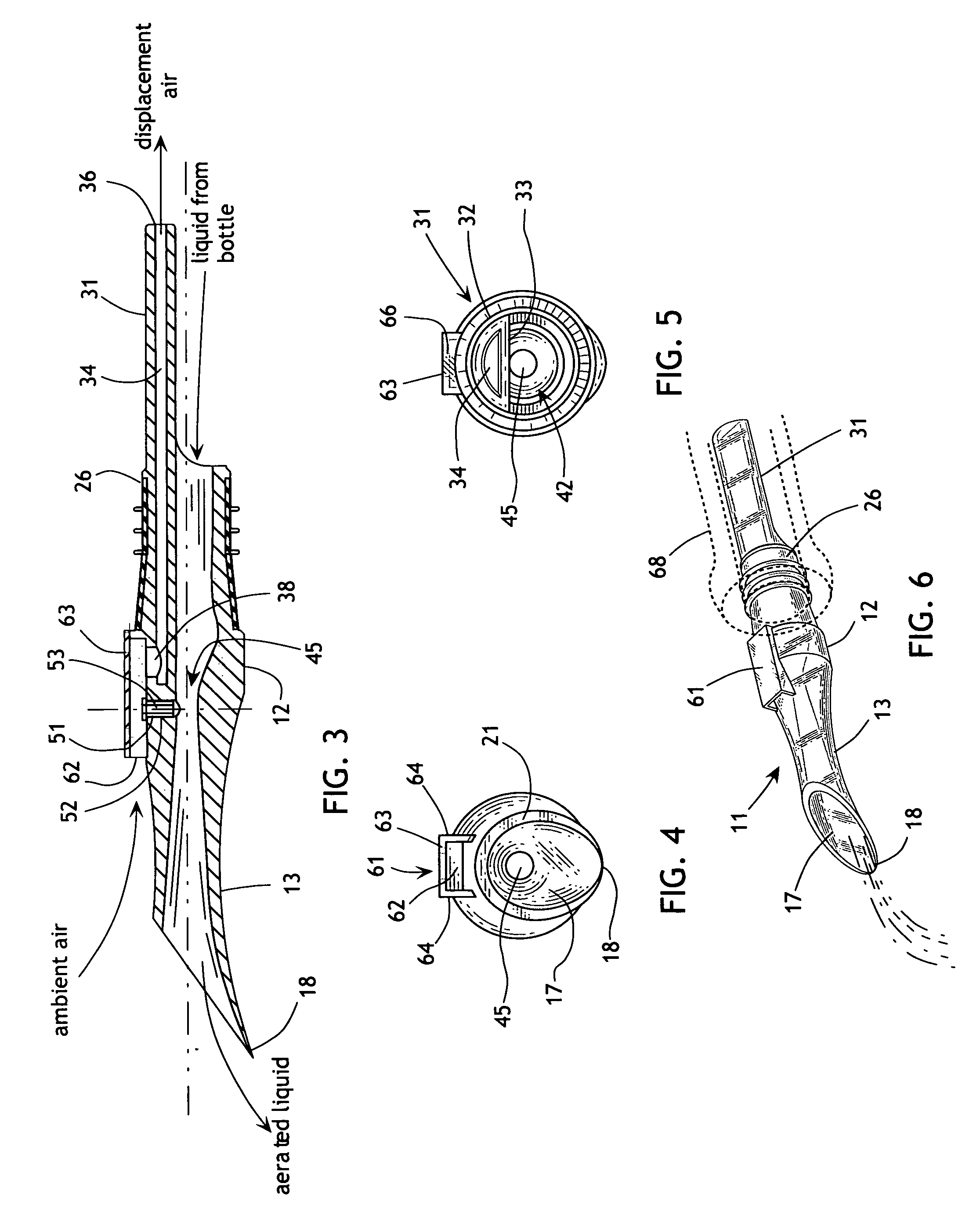 Pouring spout for aerating poured liquid