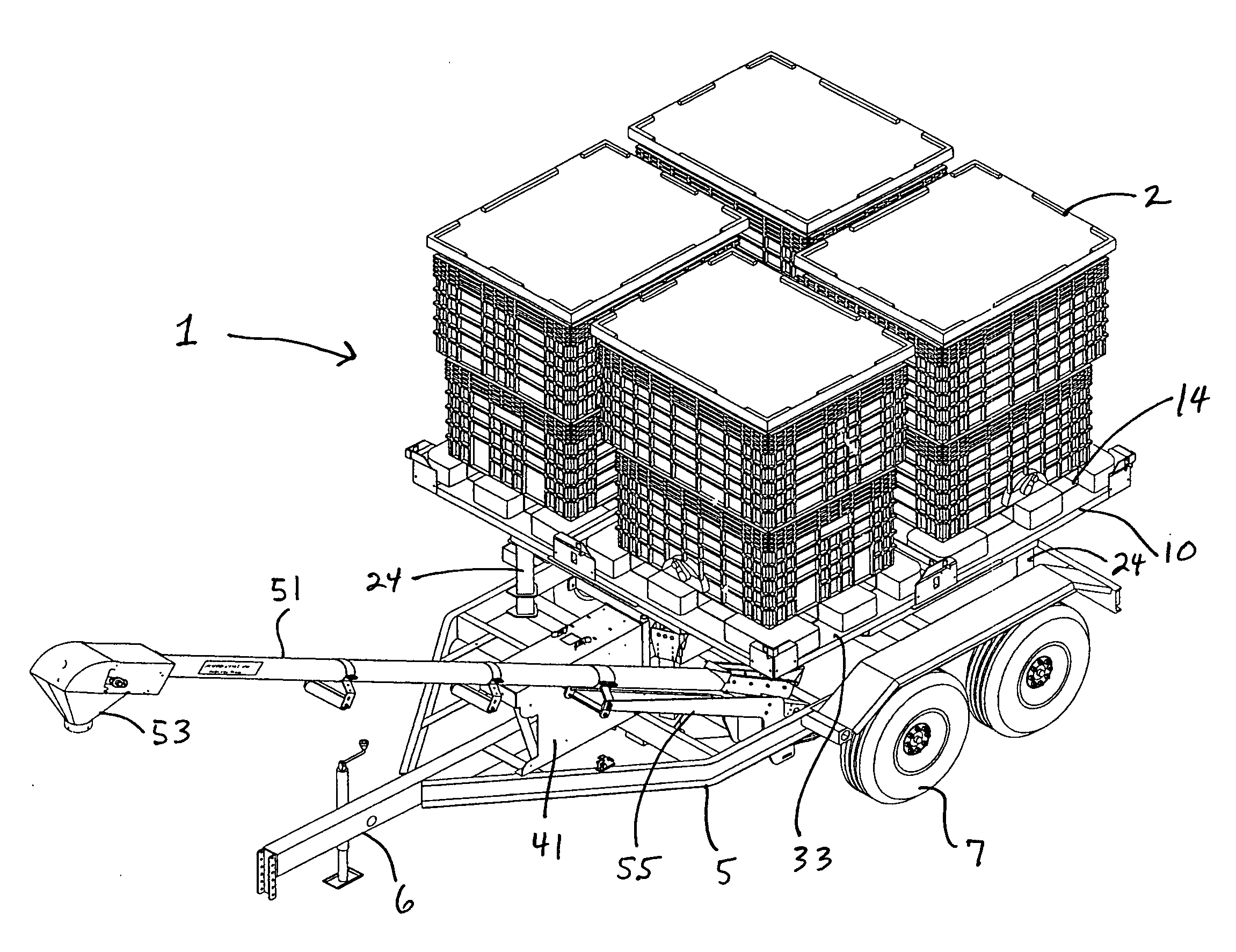 Four box seed box mount with rotary platform and unloading conveyor