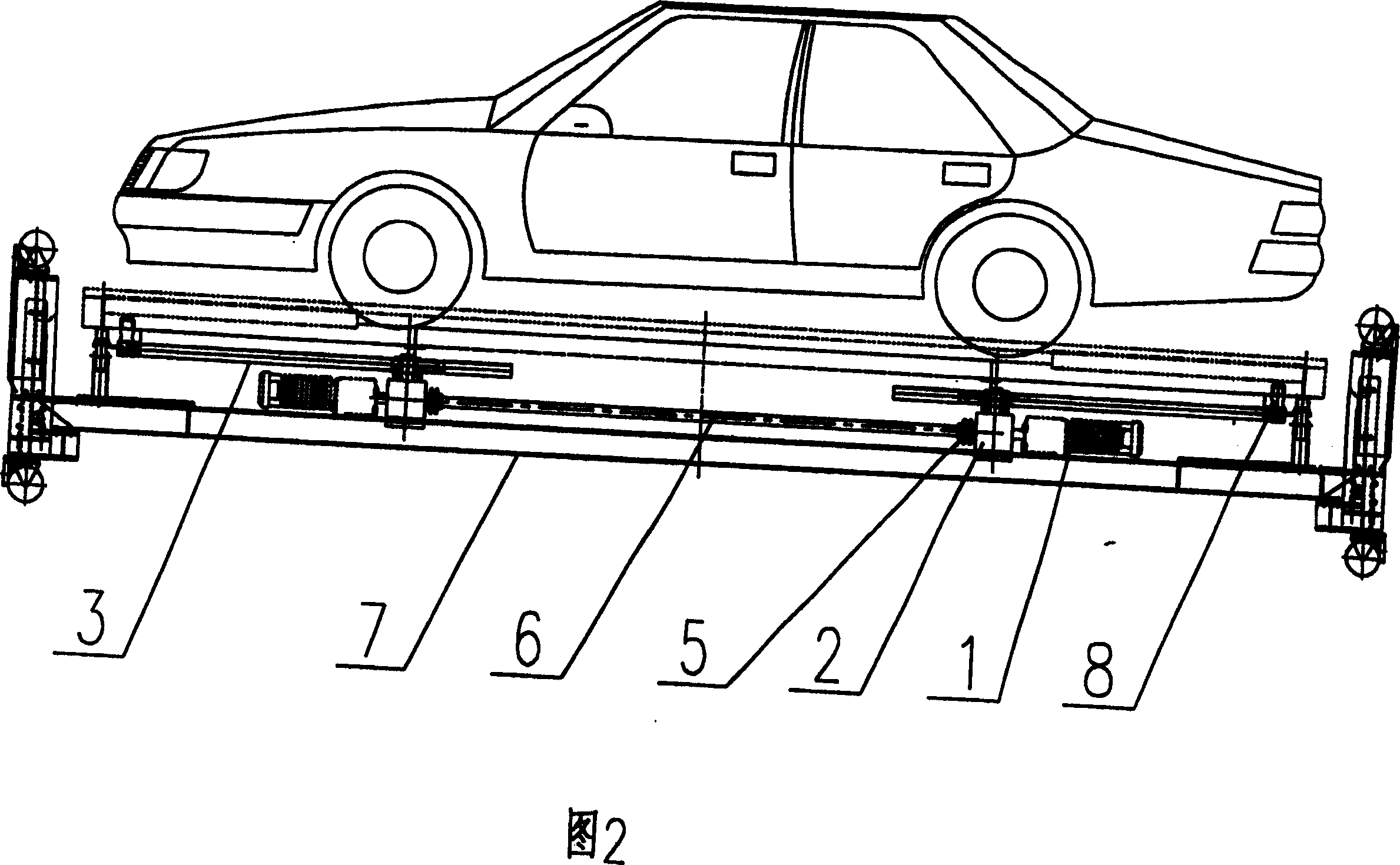 Parking or taking handling-over apparatus by double crank mechanical hand for vertically lifting parking equipment