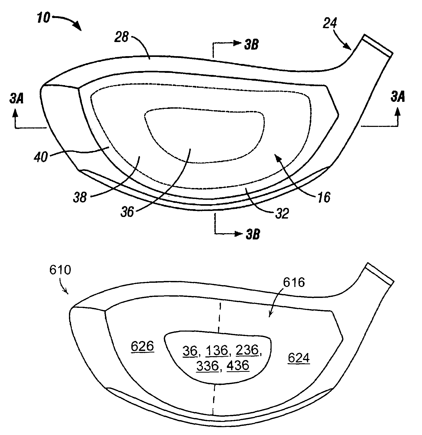 Golf club head with variable flexural stiffness for controlled ball flight and trajectory