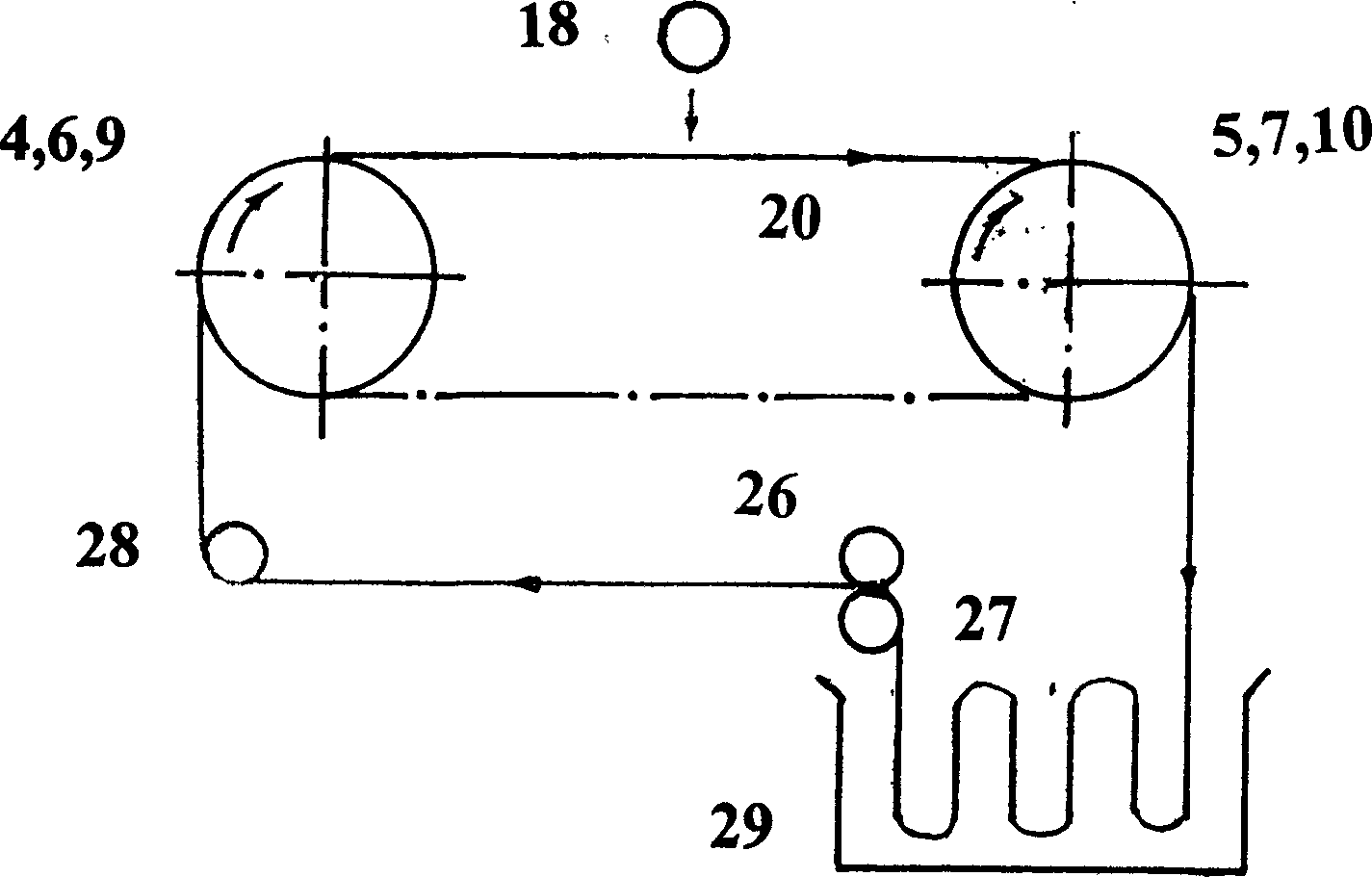 Method and device of high pressure water flow treating machine woven fabric