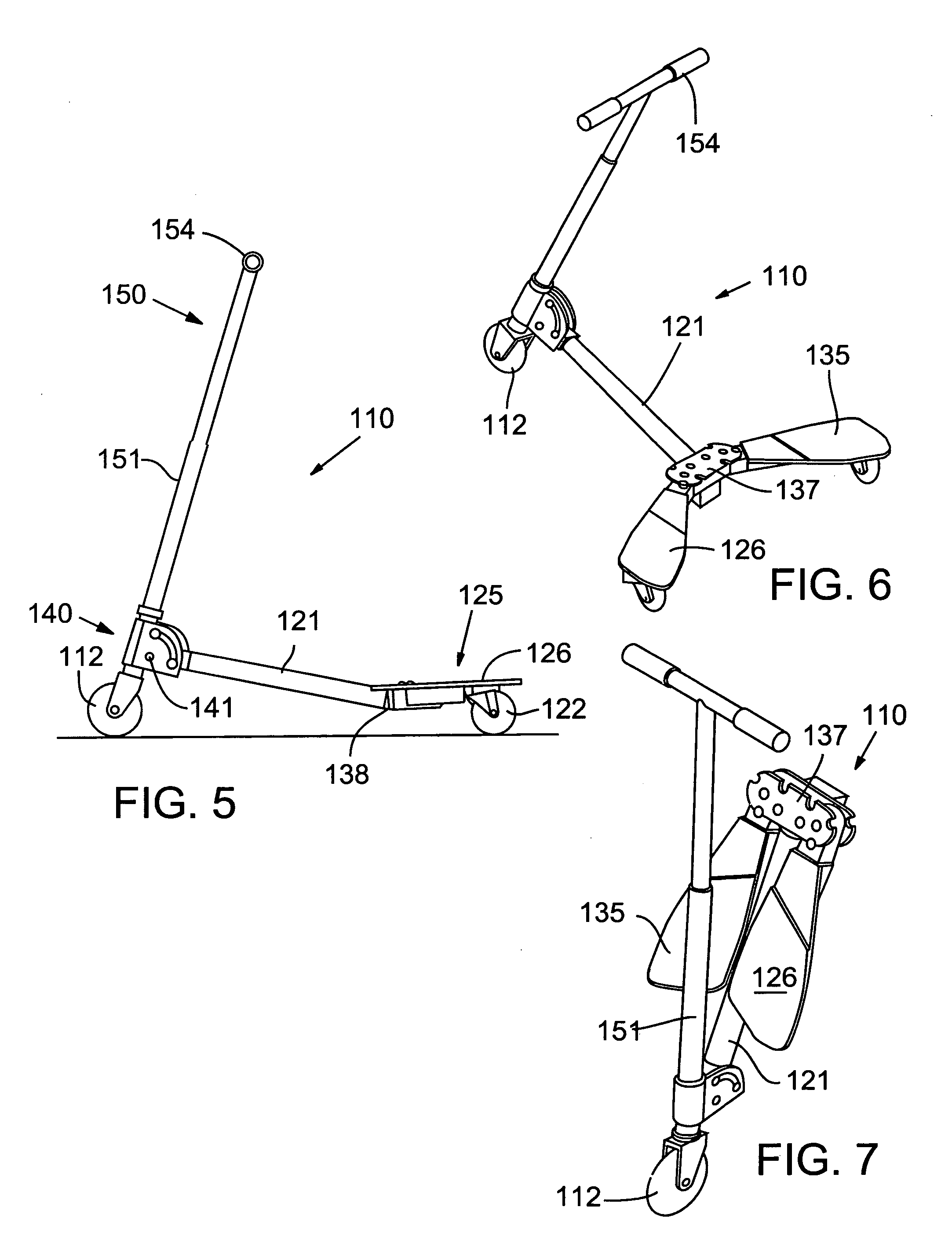 Side movement propelled scooter device having expanded foot platform