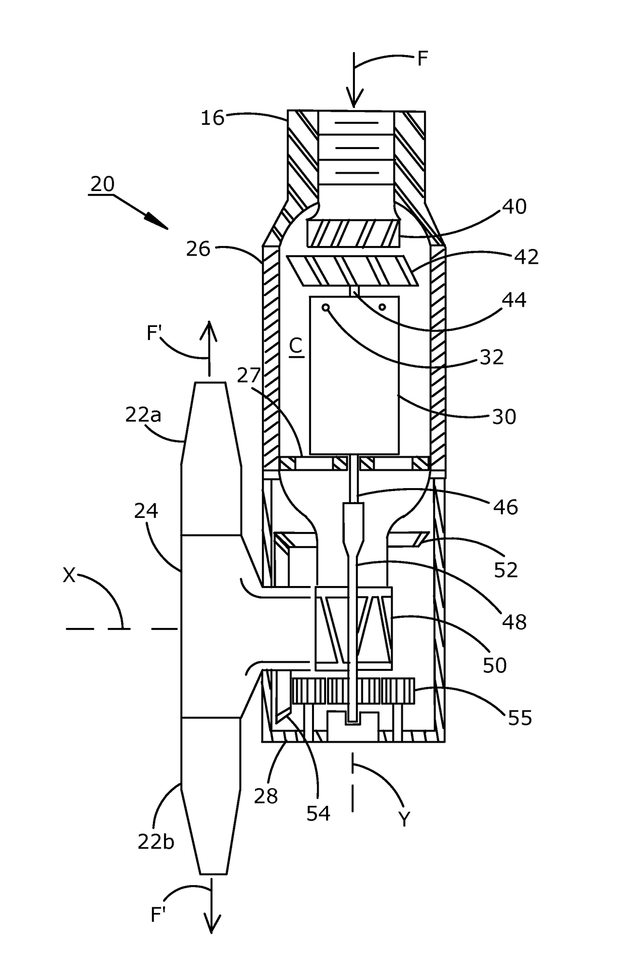 Rotary impingement cleaning device with replaceable cartridge gear train