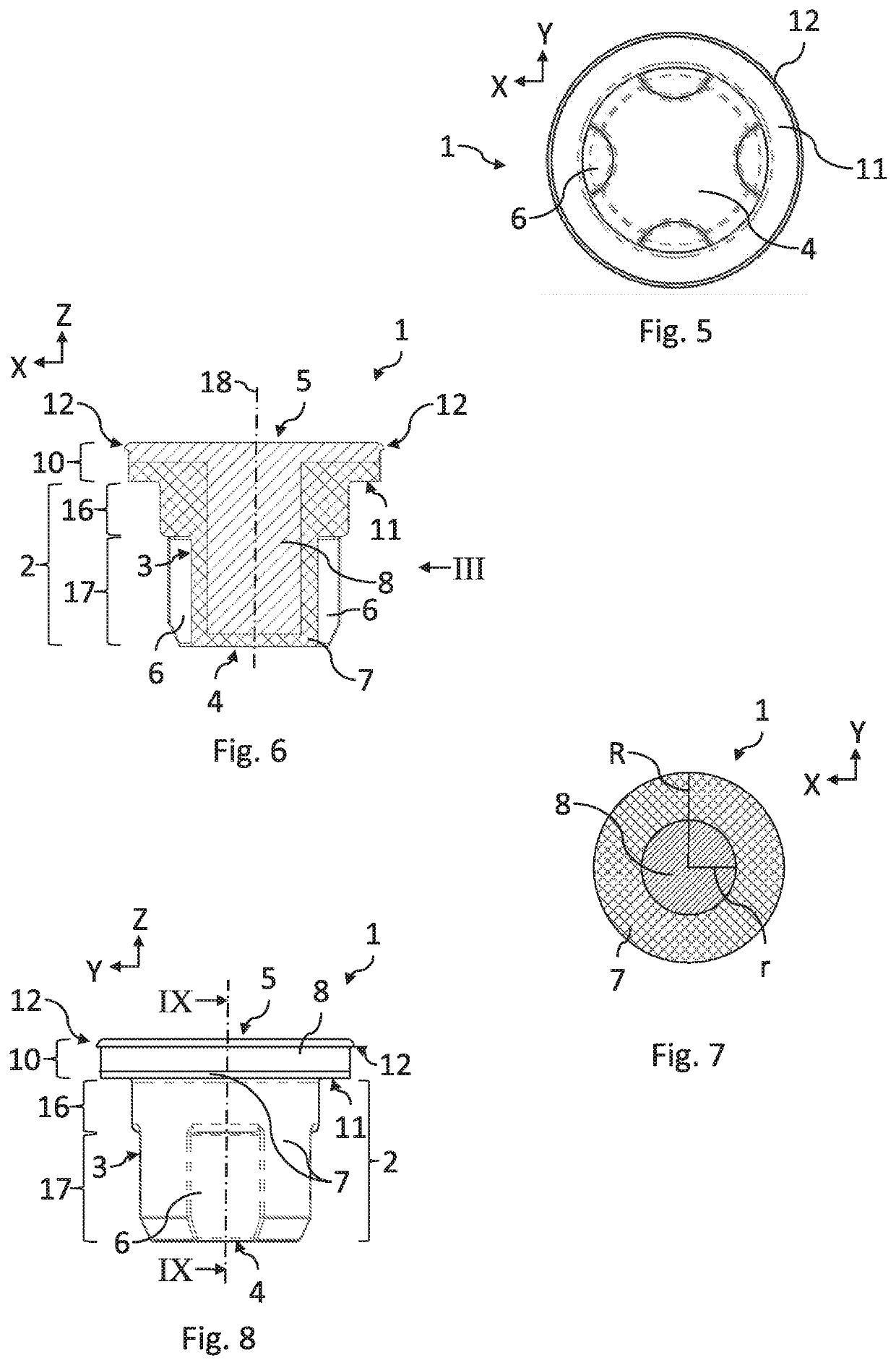 Stopper for a container for use in freeze-drying processes, and assembly of a stopper and a container