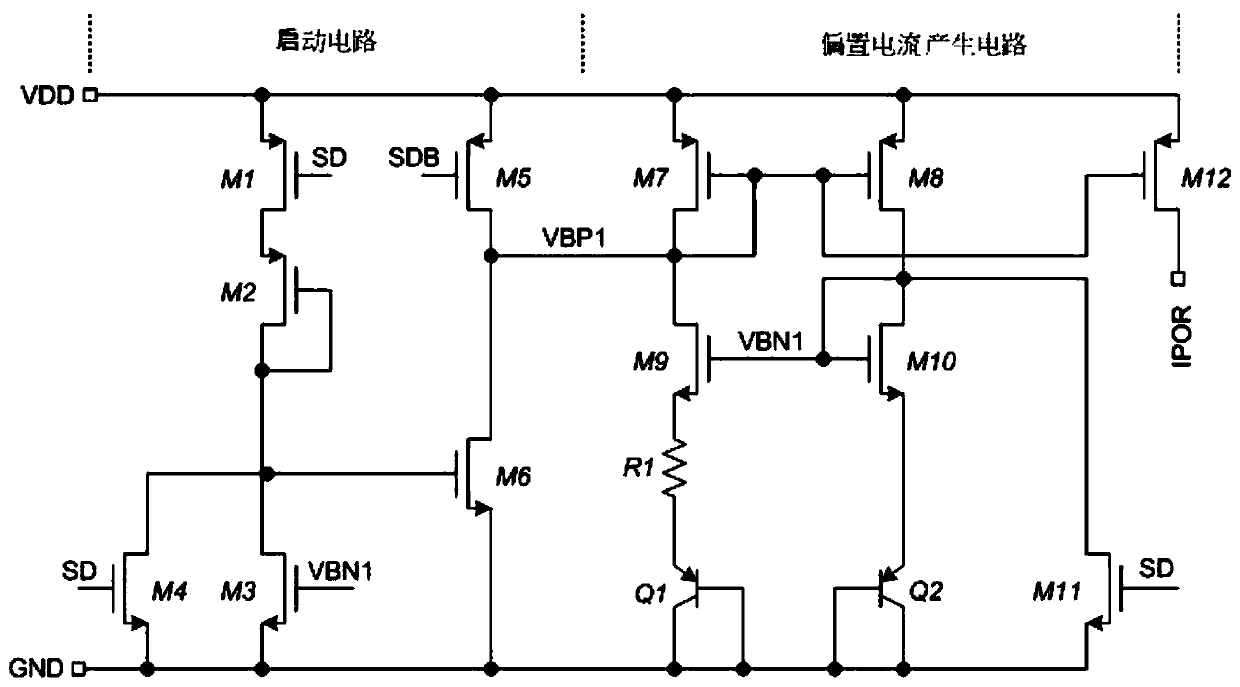 A bias current and power-on reset circuit for a shutdown chip