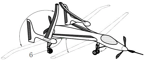 Deformable airplane with front-rear double propeller and front-rear double wing