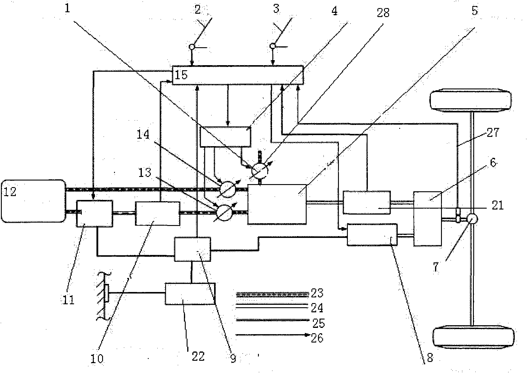 Hybrid power transmission system and control method of online hydrogen production and local hydrogen enrichment internal combustion engine