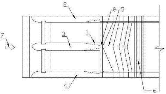 Combined energy dissipater suitable for high-head and low-flow flood discharge and energy dissipation