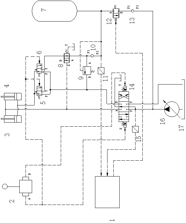 System for differential recovery of potential energy of boom of oil liquid hybrid power excavating machine