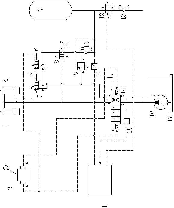 System for differential recovery of potential energy of boom of oil liquid hybrid power excavating machine