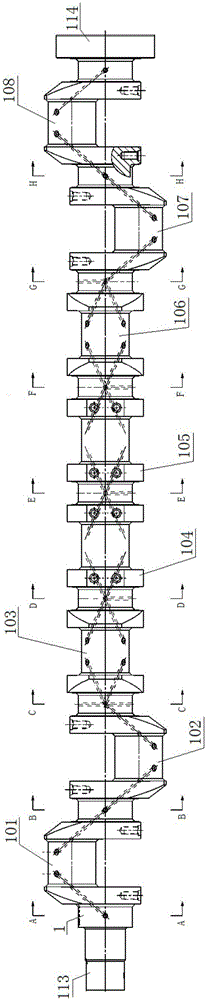 Crankshaft structure of V-shaped 16-cylinder engine