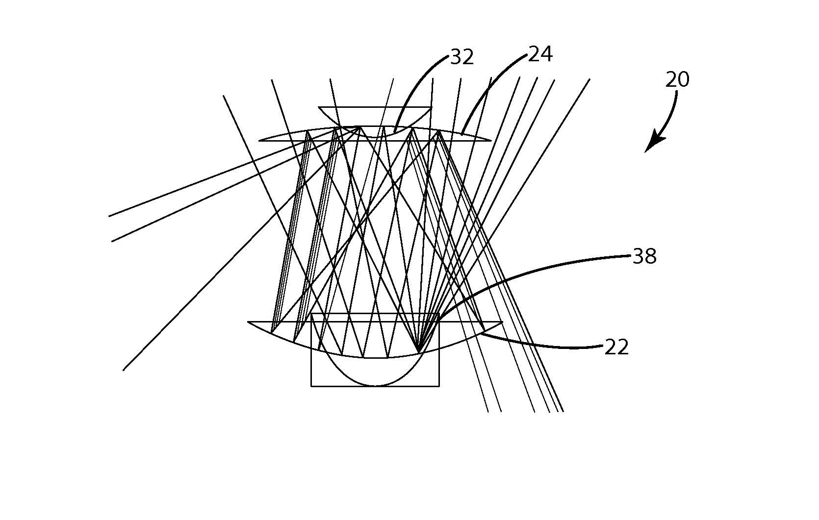 Constrained folded path resonant white light scintillator