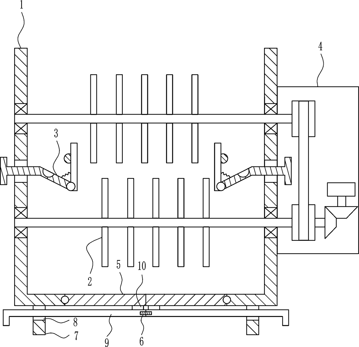 A waste tire crushing device for rubber and plastic