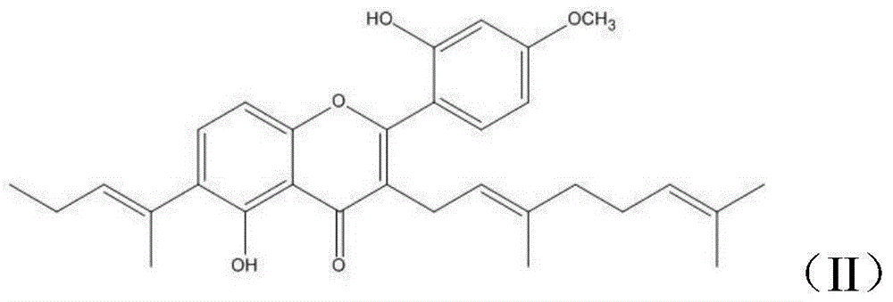 Derivative with 5,2'-dihydroxy-4'-methoxy-3-geranylflavonoids skeleton, and preparation method and applications thereof