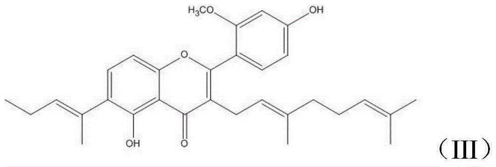 Derivative with 5,2'-dihydroxy-4'-methoxy-3-geranylflavonoids skeleton, and preparation method and applications thereof