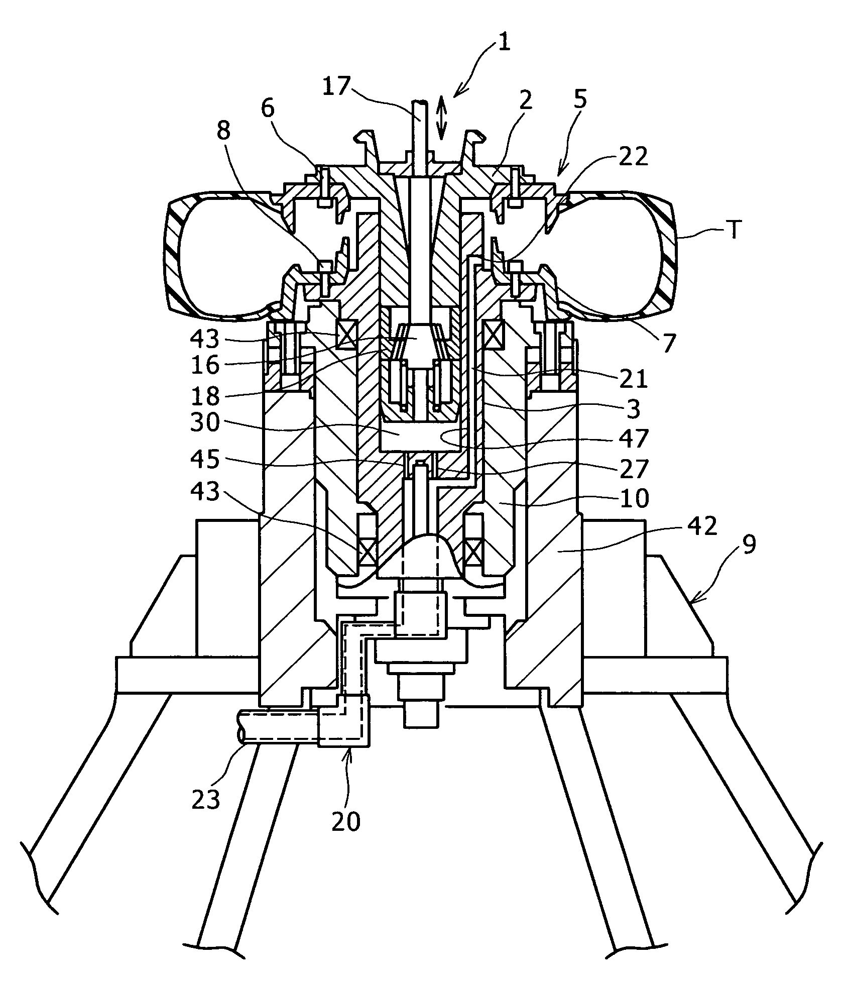 Tire testing machine and axis misalignment measuring method for tire testing machine