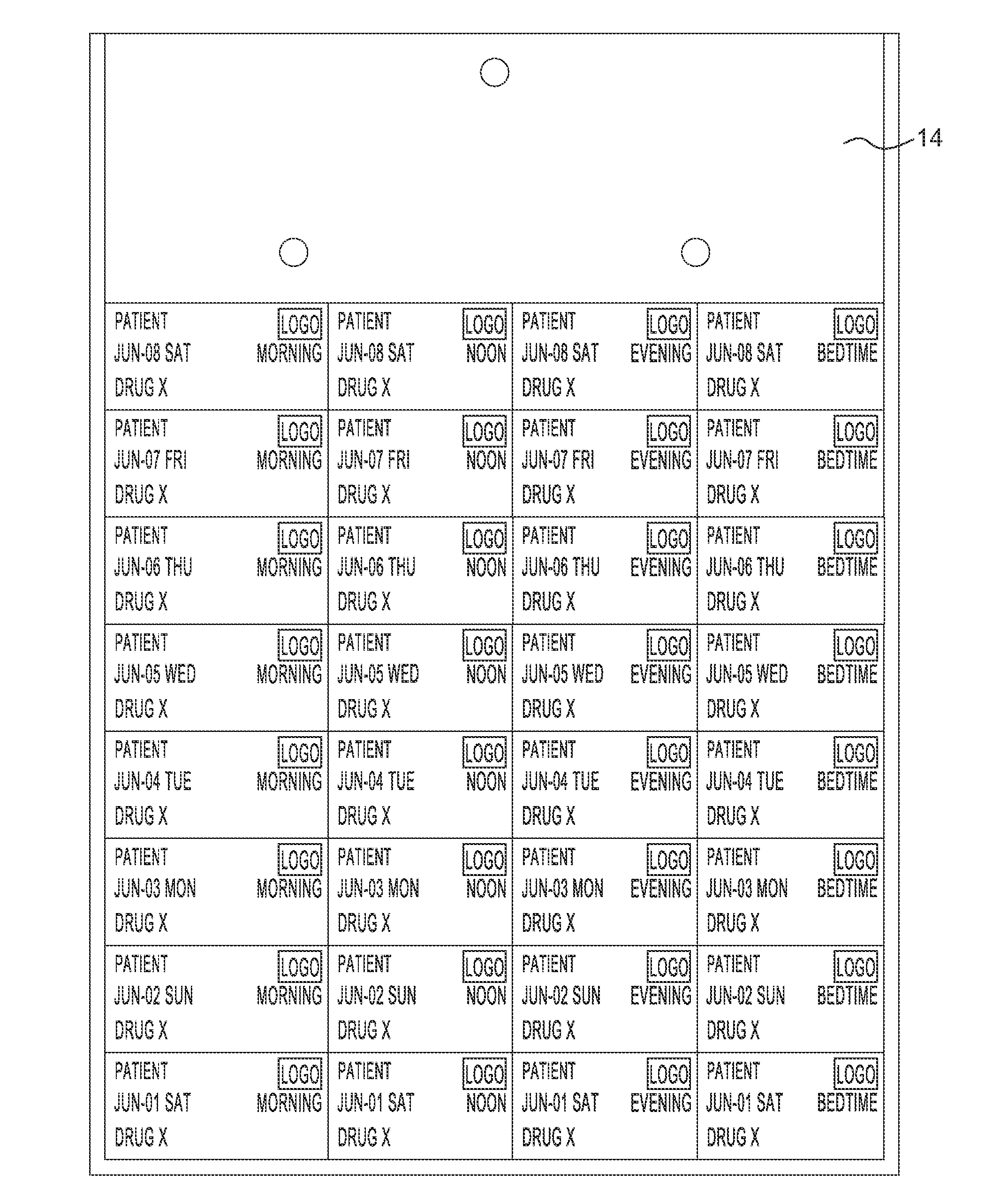 Sealing sheet for closing a container-defining sheet reconfigurable between different dosage schedules