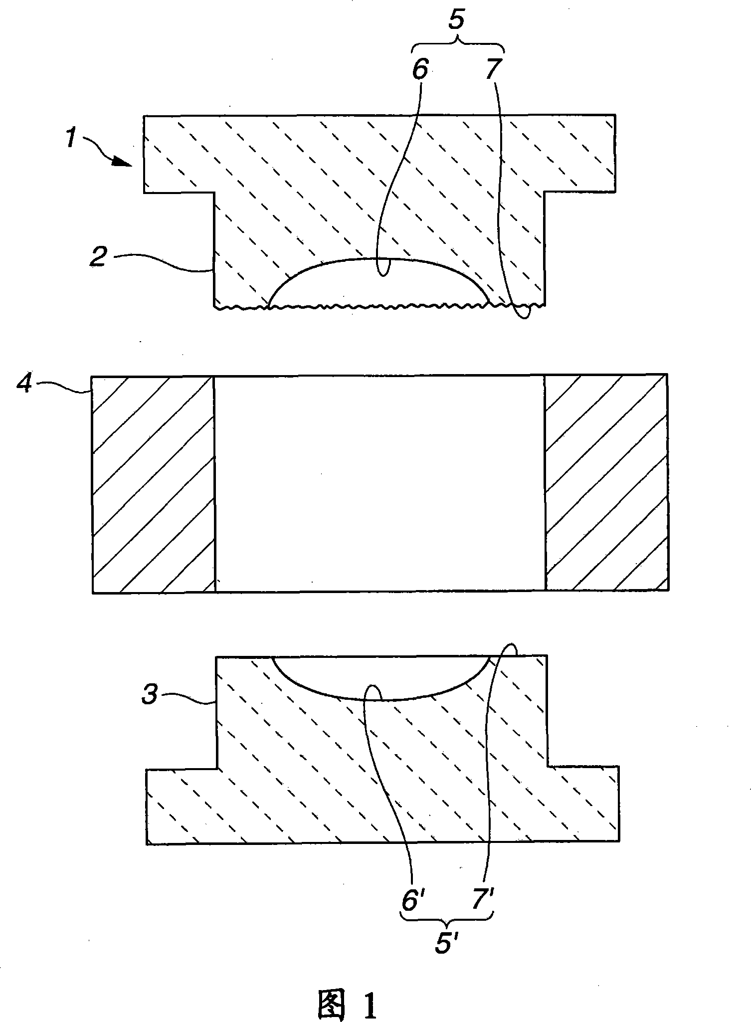 Optical element and production device for producing same